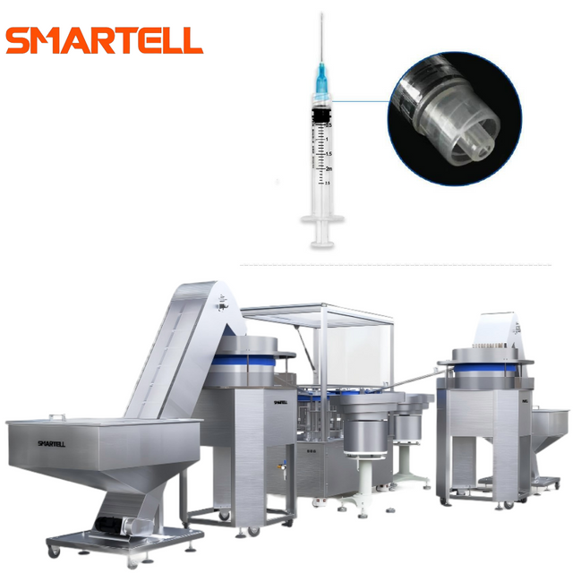 Máquina de ensamblaje automático de jeringa desechable Luer Lock de grado médico SMARTELL, garantía de 1 año controlada por PLC