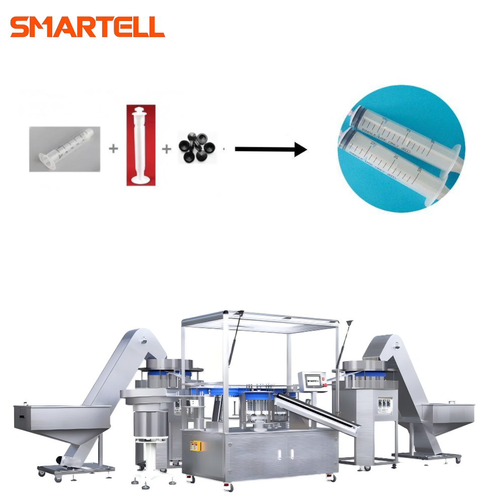 Línea integral de ensamblaje de barriles, émbolos y juntas de jeringas