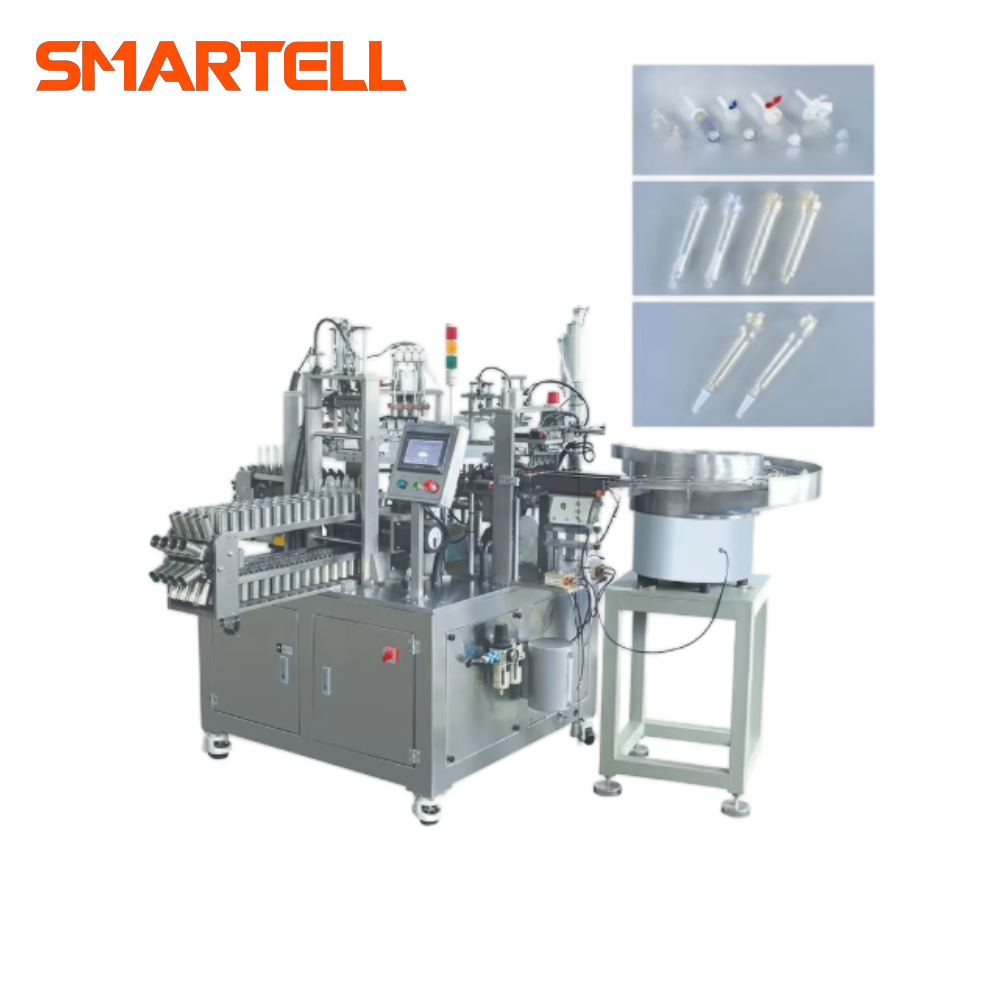 Máquina de ensamblaje automático de cámara de goteo para un conjunto de infusión