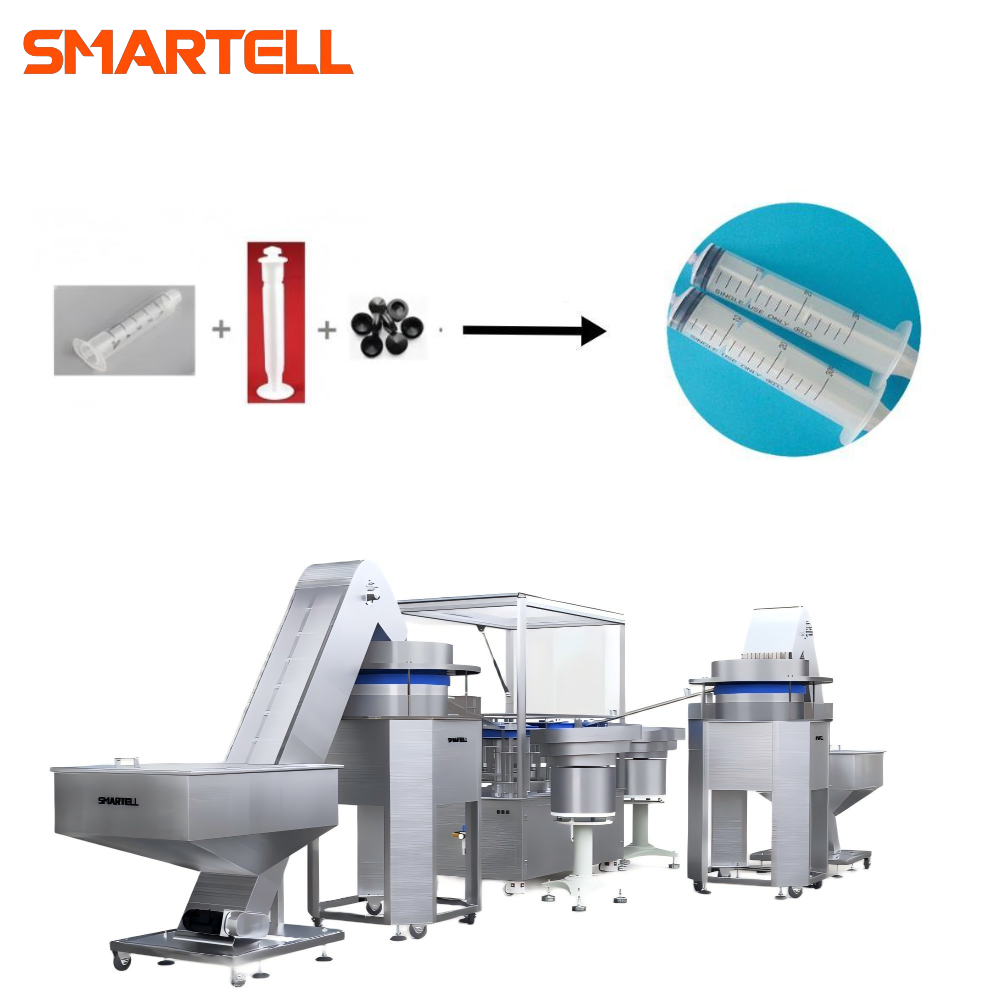 Línea integral de ensamblaje de barriles, émbolos y juntas de jeringas