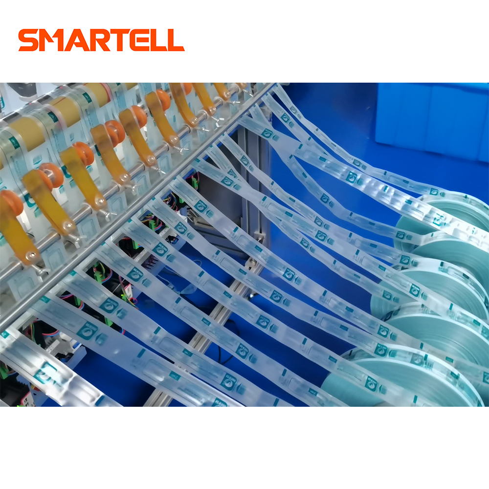 Máquina empacadora automática de bolsas de polietileno, corte en frío y termosellado a doble cara SMT-4001