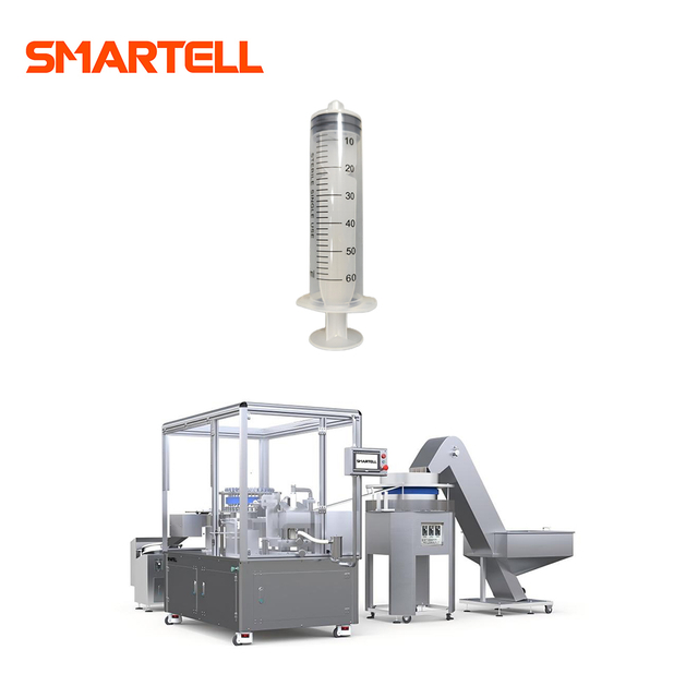 Línea de escala SMT-2001 de barril de jeringa con máquina de tampografía con logotipo de alimentación centrífuga